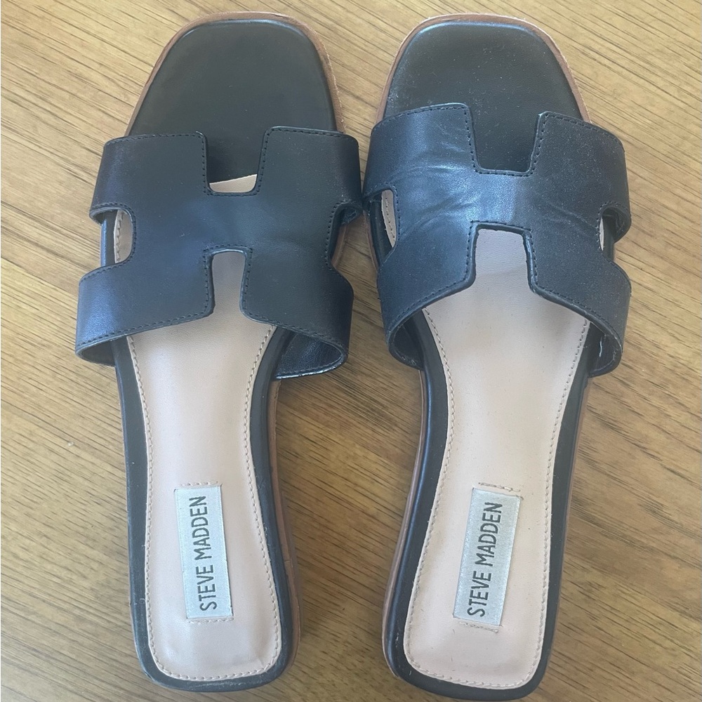 Steve Madden Black Leather Slide Sandals